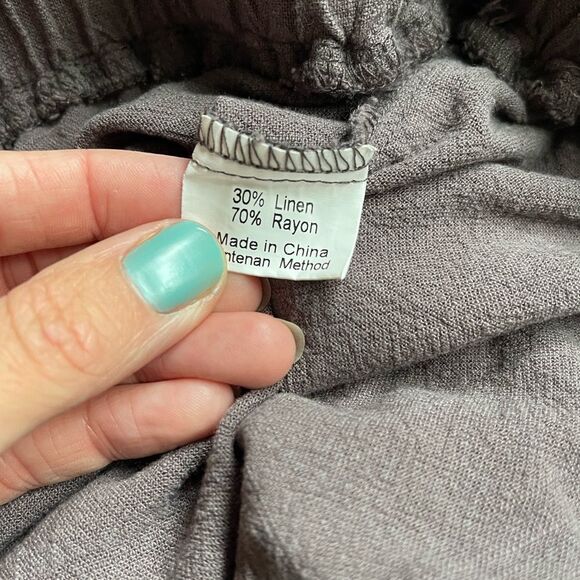 Women’s large Gray Wide-Leg cropped flowy linen rayon blend Pants - Picture 8 of 11
